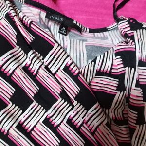 Chaus Black and Pink Abstract Blouse